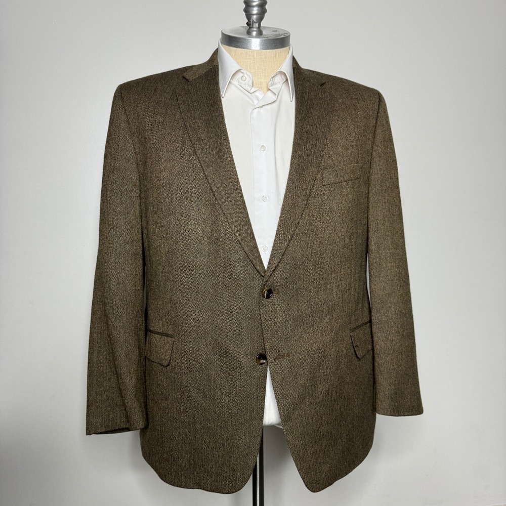TALLIA Mens Sport Coat Blazer Wool Herringbone‎ Brown 50R